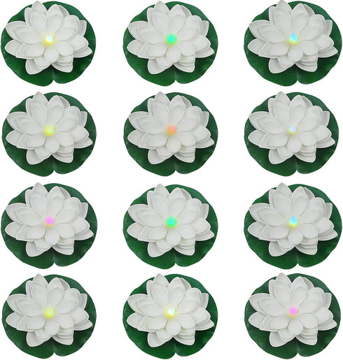 12 LACGO PCS Floating Lotus Lights - Artificial LED Lotus Waterproof Battery Operated Water Activated Color Changing