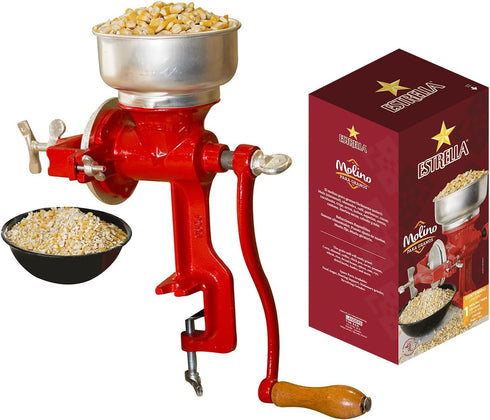 Estrella Cast Iron Manual Crank Corn Grain Grinder, 14" Tall & 5" Hopper