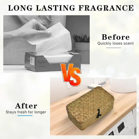 Dryer Sheet Holder, Woven Seagrass Container with Lid for Laundry Room Organization, Natural Color