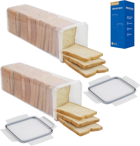 Tiawudi 2 Pack Bread Box, Plastic Bread Container, Bread Storage for Kitchen Counter,