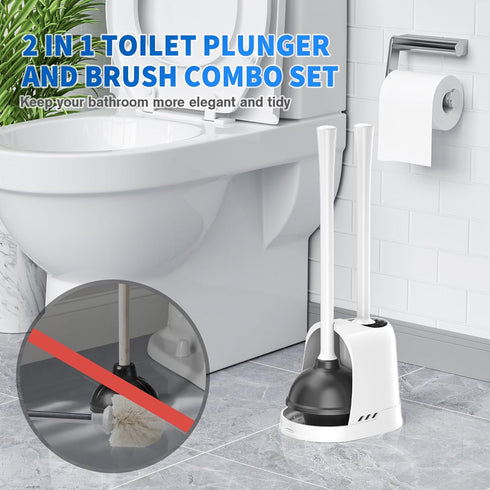 LOVLOY 2 Pack Set 2-in-1 5.3-inch Toilet Plunger and Brush, Bowl Brush and Heavy Duty Toilet Plunger with Ventilated
