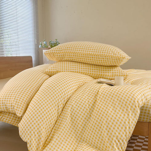 Set Cover(2PCS,Twin) NSNLGSGC Yellow Gingham Duvet Cover Twin, Grid Simple Geometric Square Pattern Comforter