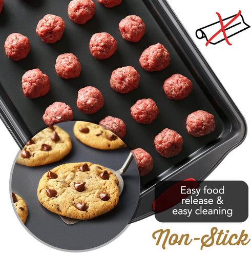 Baking Sheet Set, 3-Piece Cookie Sheet Set with Silicone Handles, Durable Nonstick Baking Pans for Oven