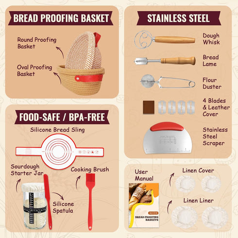 Sourdough Starter Kit, Sourdough Bread Baking Supplies, Sourdough Kit Home and Kitchen, Sourdough Bread Basket