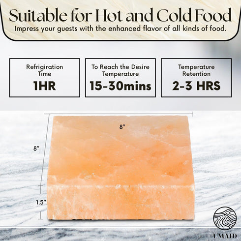 8x8x1.5 UMAID Himalayan Salt Block Cooking Plate for Cooking, Grilling, Cutting and Serving, Food Grade Rock Salt Stone