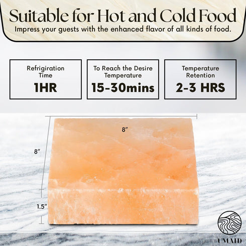 Serving,8X8X1.5 UMAID Himalayan Salt Block For Grilling, Cooking, Cutting and Food Grade Himalayan Pink Salt Stone on