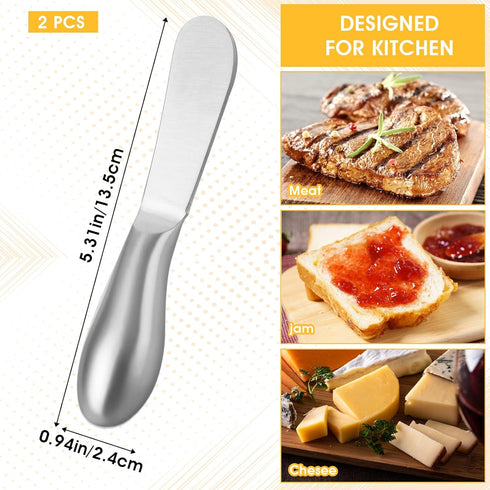 2 Pcs Butter Knife Little Cheese Spreader Knives Stainless Steel Spreader Knife Set Cocktail Knives for Condiments Cheese Charcuterie Board Jam Pastry making and Other Kitchen Daily by Dimeho