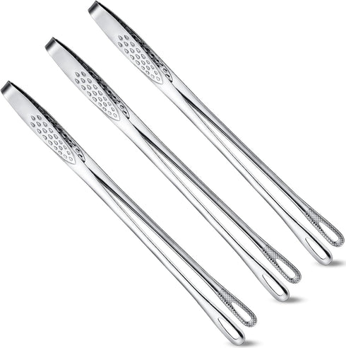 Geiserailie 3 Pcs Stainless Steel Kitchen Tongs, Korean BBQ Tweezers for Cooking, 11 Inch Grill Clamp Tool