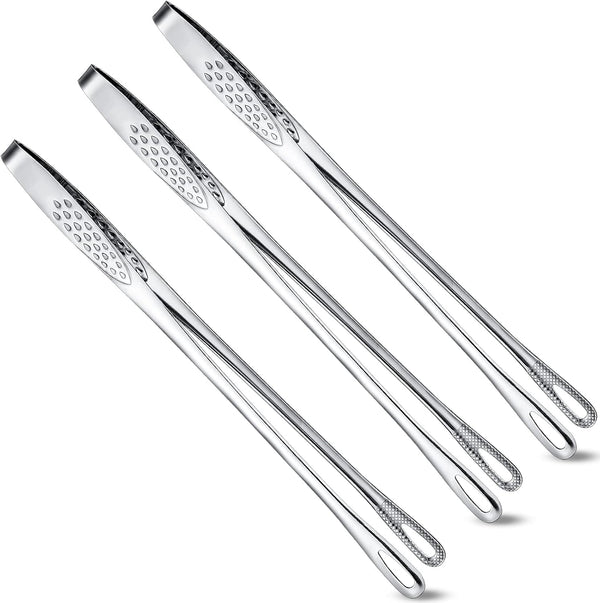 Geiserailie 3 Pcs Stainless Steel Kitchen Tongs, Korean BBQ Tweezers for Cooking, 11 Inch Grill Clamp Tool