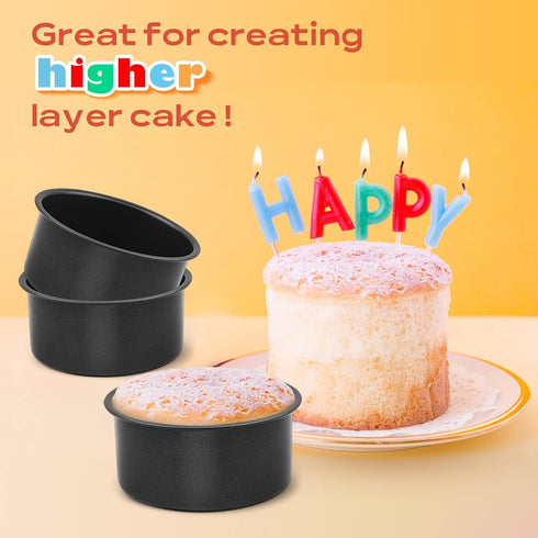 E-far 4 Inch Cake Pan Set of 3, Nonstick Stainless Steel Mini Round Pans for Baking Smash Cakes
