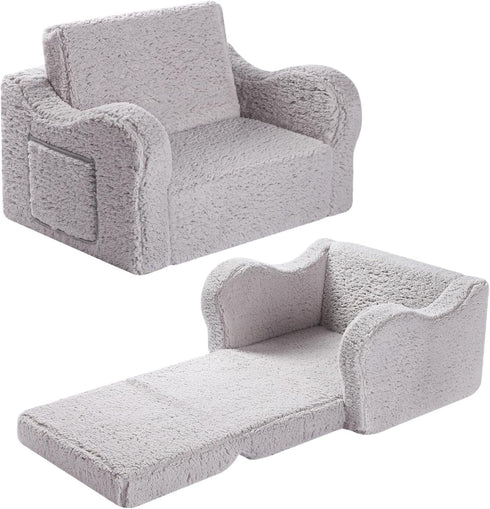 MOMCAYWEX Kids Sofa, 2-in-1 Flip-Out Foam Couch with Soft Sherpa Cover, Cozy