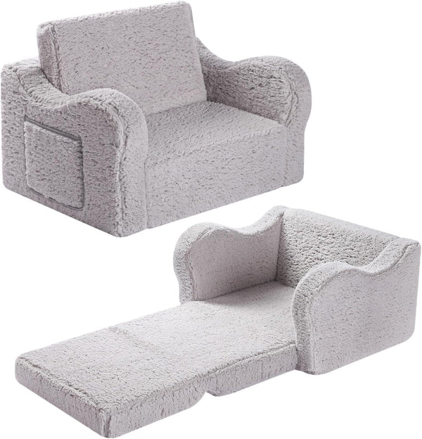 MOMCAYWEX Kids Sofa, 2-in-1 Flip-Out Foam Couch with Soft Sherpa Cover, Cozy