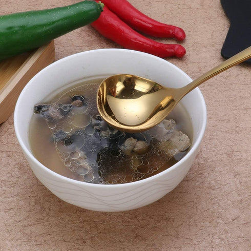 GuDoQi Soup Ladle, 3 Pack Durable 304 Stainless Steel with Polished Titanium Plated Big Volume Soup Spoon, Kitchen