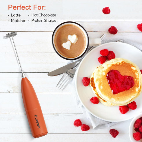 Hand Mixer Milk Frother for Coffee - Dutewo Handheld Foam Maker for Lattes, Mini Foamer for Cappuccino, Red 178C