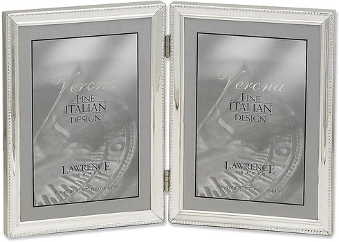 Lawrence Frames Verona Collection 5 x 7-Inch Metal Silver Hinged Double Picture Frame with Beads (11657D)
