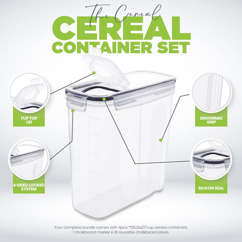 Set 4 Pack 4L(135.2 oz) Utopia Kitchen Cereal Containers Storage Airtight Food Storage Containers with Lids, BPA-Free
