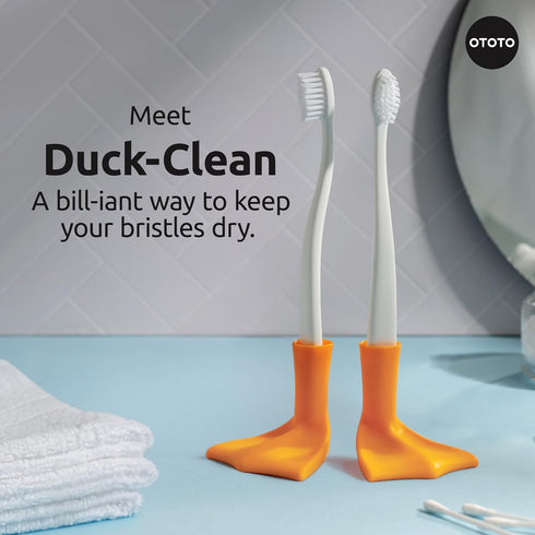 2pk OTOTO Duck-Clean Toothbrush Holder - Duck Leg Bathroom Organizer, Funny White Elephant Gifts for Adults - Makeup