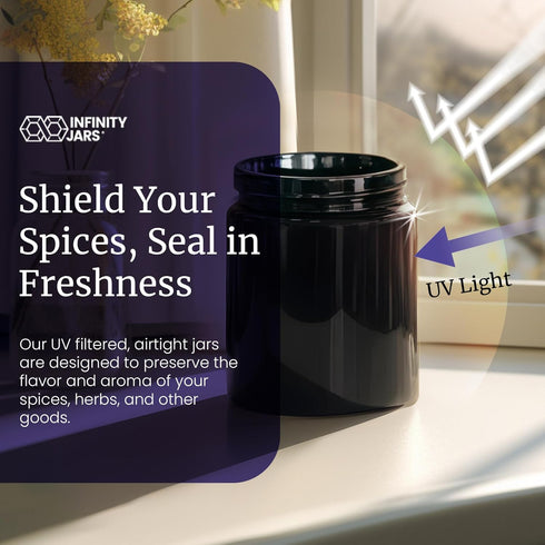 250 ML (8.3fl oz) Pack 3 Infinity Jars, Premium Airtight Ultraviolet Glass Jar Smell Proof, Antistatic, Light Blocking