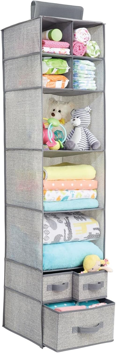 mDesign Fabric Hanging Organizer - Over Closet Rod Storage - 7 Shelves/3