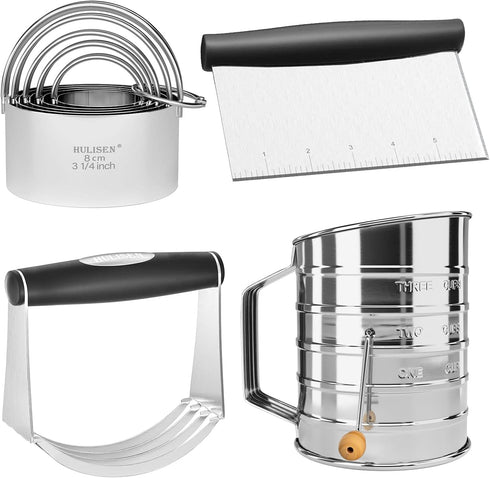HULISEN Pastry Cutter, Dough Blender, 3 Cup Flour Sifter and Biscuit Cutter,