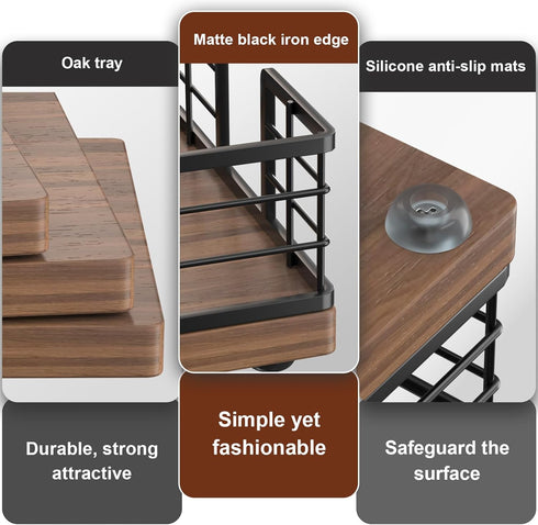 Guest Towel Holder Tray for Bathroom, Oak and Iron Napkin Holder for Powder Room, Black & Walnut