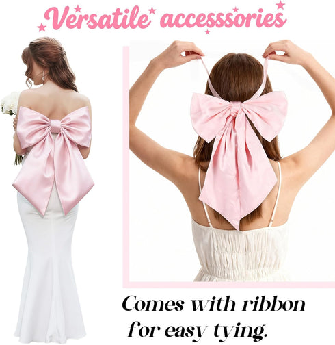 23x11 Inch (3pcs) Big Pink Bow Coquette Room Decor, Satin Bows Large Pastel Pink Bows Birthday Decorations as Crib