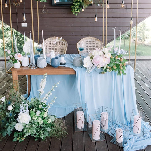 Chiffon Table Runner 27x120 Inches, Baby Blue Sheer Fabric Long Table Runners for Wedding Party Decorations