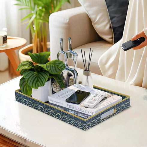 Decor,16" 12" Plastic Serving Tray with Handles,Large Ottoman Tray for Living Room,Large Rectangle Trays for Ottoman
