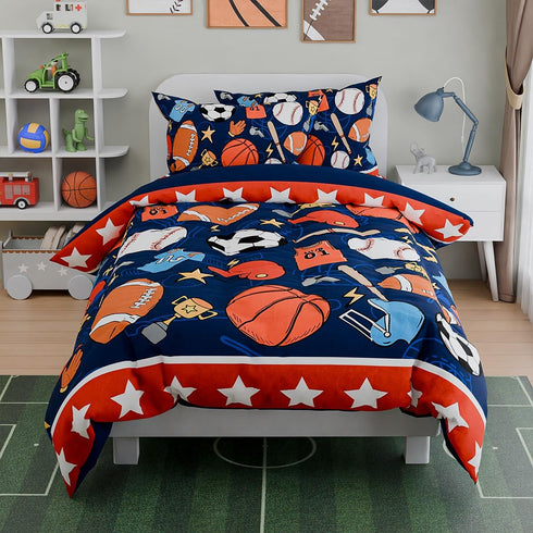 Sets Set 3-Pieces, Sets SANDJEST Sports Bedding for Boys, Ultra Soft Microfiber Comforter Bed with Comforters for Kids