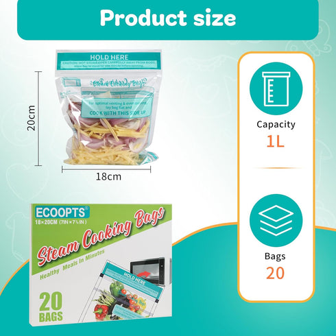 20 Microwave Steamer Bags for Vegetables, Potatoes, and Meat - Steam Cooking Bags (1)
