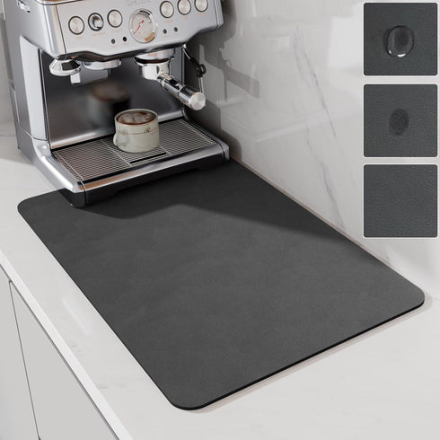 LIMNUO Coffee Maker Mat for Countertops, Backed Absorbent Dish Drying Mat for Kitchen (16"x24", Grey)