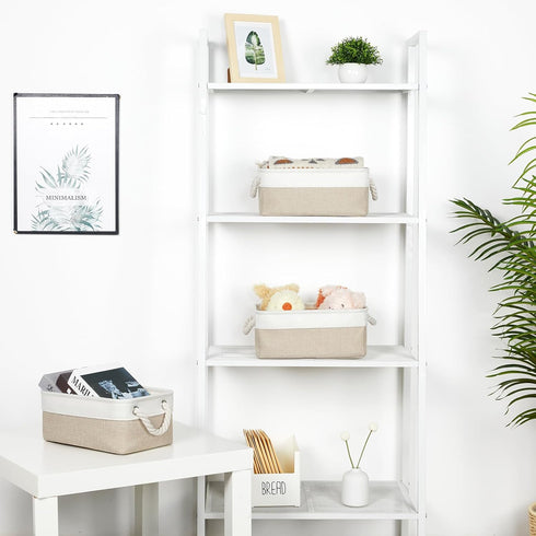 Bidtakay Small Fabric Storage Baskets, 3-Pack Collapsible 12x8x5 Inch Canvas Bins for Closet Organization - S-White &