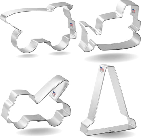4 Set Bulldozer, Foose Cookie Cutter Piece Construction Dump Truck, Tow Truck, Traffic Cone USA