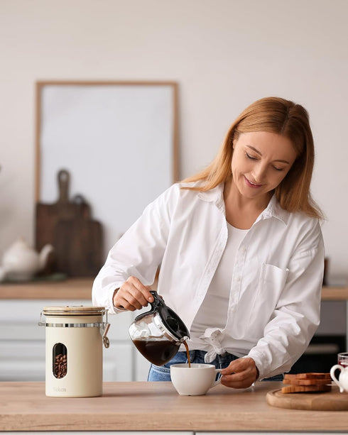 Set,Airtight Coffee,Beans,Tea,Flour,Cereal,22OZ,Cream Veken Coffee Sugar Canister with Window, Coffee Lover Gift