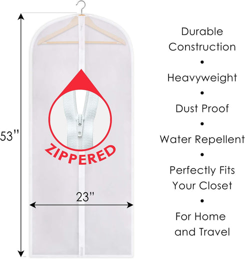 SteadMax Zippered Garment Bag, Large 53 x 23 inches, Dress Bag for Gowns, Suits, Jackets, Water Repellent, Clear (1