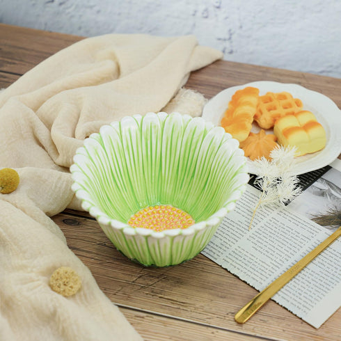 Green Daisy Ceramic Bowls - Rice, Salad, Soup, Dessert, Cream Soup Bowls