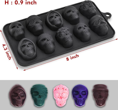 Webake Skull Chocolate Mold, 5 Different Shapes Silicone Skeleton Mold for Halloween Treats, Pack of 2