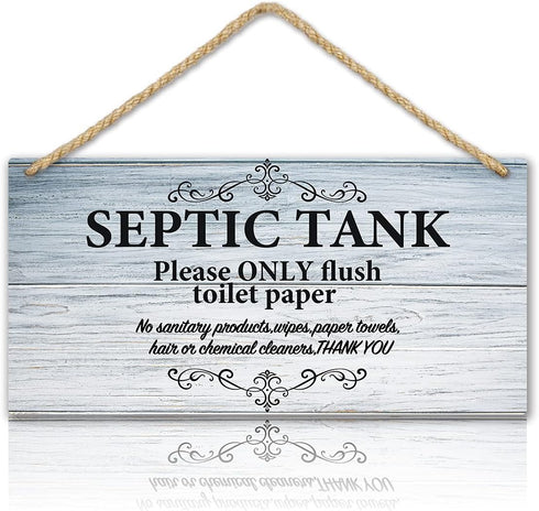 TOARTI Bathroom Quote Wood Sign, 12.5x25cm, Hanging Wall Art for Septic Tank Toilet Notes