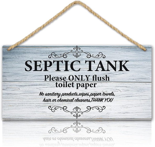 TOARTI Bathroom Quote Wood Sign, 12.5x25cm, Hanging Wall Art for Septic Tank Toilet Notes