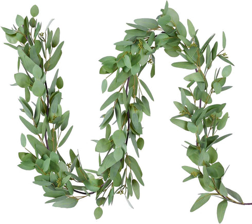 DearHouse 5.5ft Seeded Eucalyptus Garland, Faux Eucalyptus Leaves Table Garland for Wedding Backdrop Decor