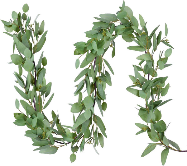 DearHouse 5.5ft Seeded Eucalyptus Garland, Faux Eucalyptus Leaves Table Garland for Wedding Backdrop Decor