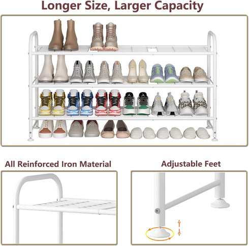 3 Closet 24 3-Tier) LINZINAR Shoe Rack Long Tier Shoe Storage Organizer Metal Wide Shoe Shelf for Entryway Bedroom