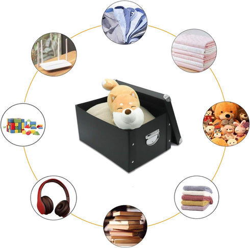 GUOZI Collapsible Storage Box, Decorative Memory Box with Lid & Handles, Cardboard File Bin for Keepsakes