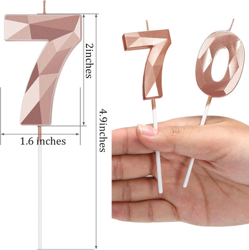 Nuanchu 70th Birthday Candles - Happy Birthday Cake Topper 3D Diamond Shape Sparkler Number Candles for Party Decoration