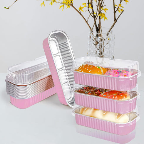 20PCS Rectangle Mini Loaf Pans With Lids, Disposable Ramekins Baking Cups for Wedding, Birthday Party.