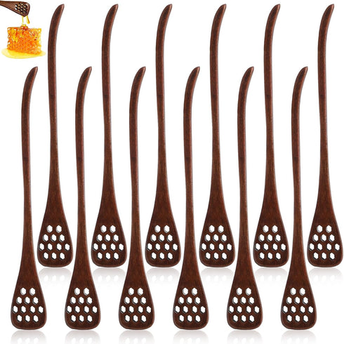 12 Pack 7'' Cididu Wood Honey Dipper, Honey Spoon Sticks, Honey Mixing Stirrers for Tea Coffee, Honey Comb Sticks