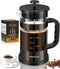 French Press Coffee Maker, 34oz Classic Heat-resistant Borosilicate Glass Pot with 4-Level Filters, Portable Cold Brew