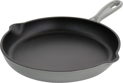 MegaChef Round 10.25 Inch Enameled Cast Iron Skillet, Gray