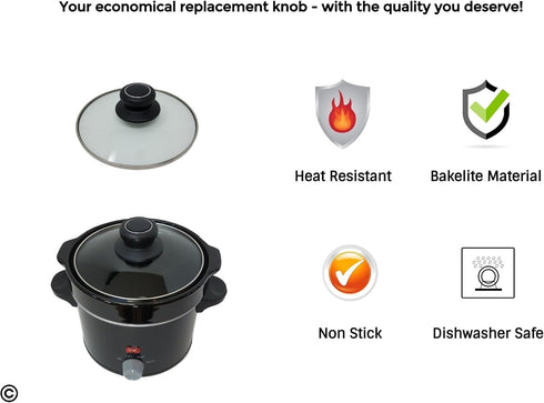 Cookware Universal Replacement Lid Knob, Heat Resistant Bakelite Kitchen Pot Lid Handle, Black w/Silver Lining (1)