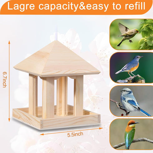 Wooden Bird Feeder, Large Capacity Easy Fill & Clean, Weather-Resistant for Garden Decor and Bird Watching